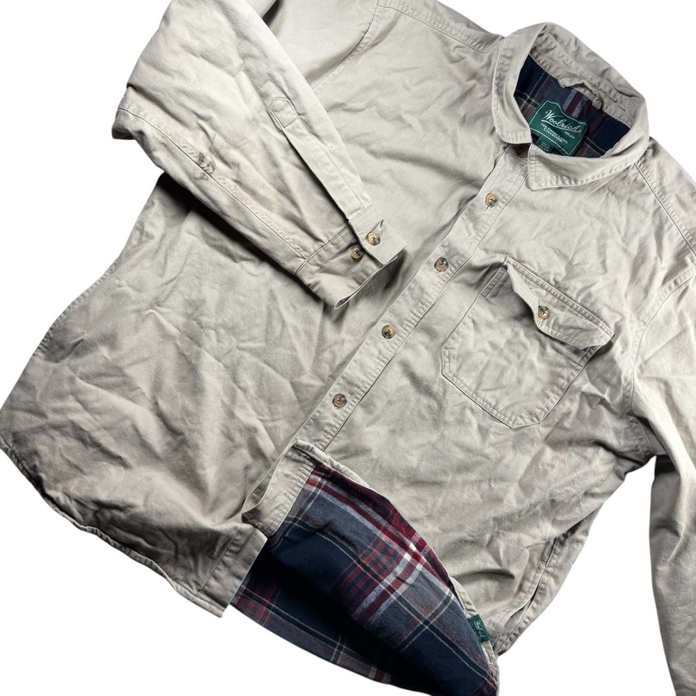 Woolrich Green Label Mens XXL Tan Flannel Lined Canvas Shirt Jacket Shacket